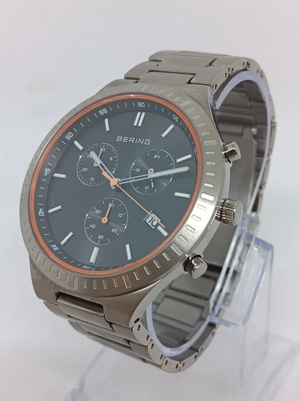 Bering 11743-709 Titan Chrono Men's 43mm Brushed Titanium Japanese Quartz Watch